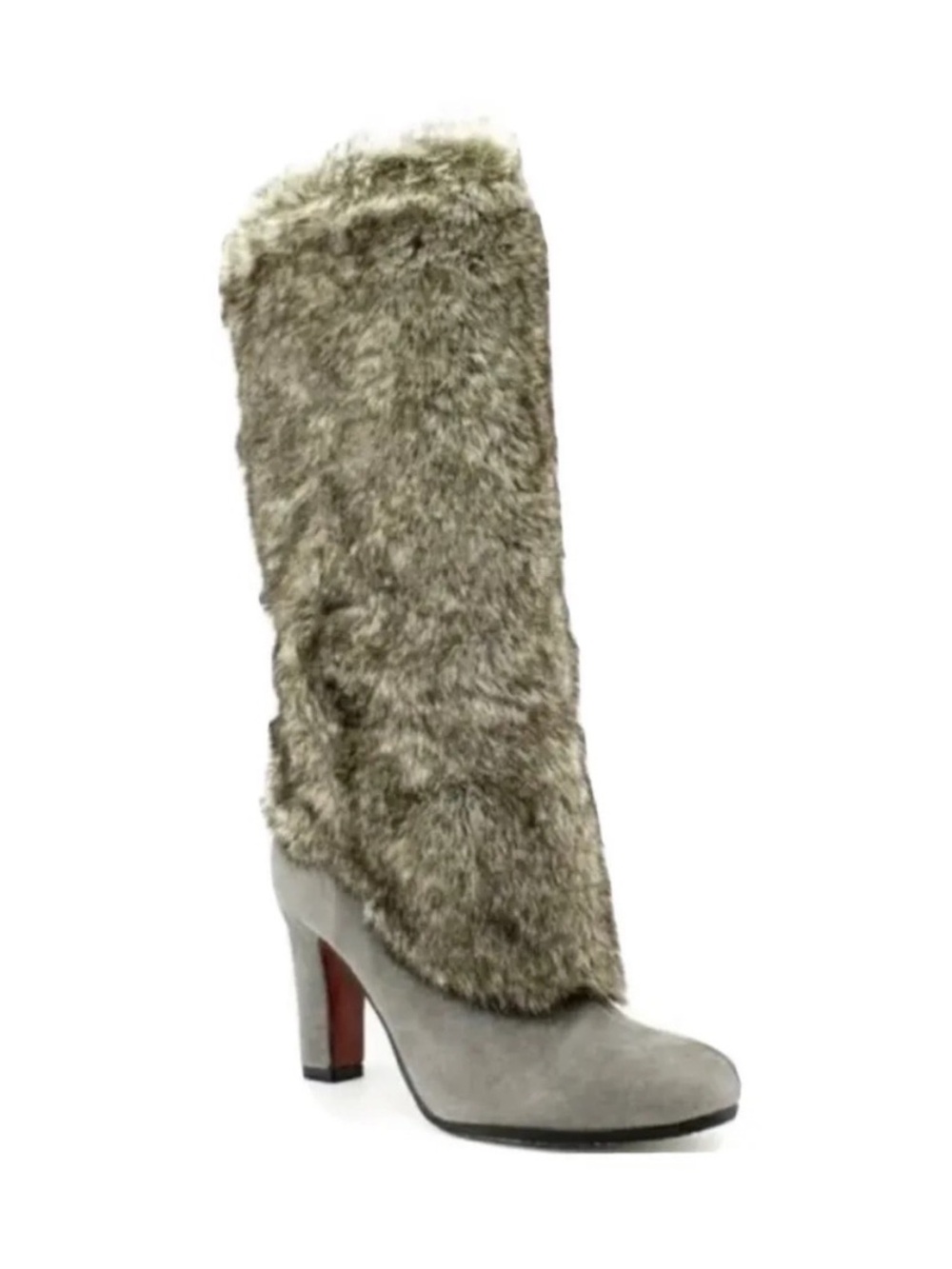 Sam Edelman Shalin Gray Genuine Suede Leather Faux Fur Tall Heeled Boots Sz 9